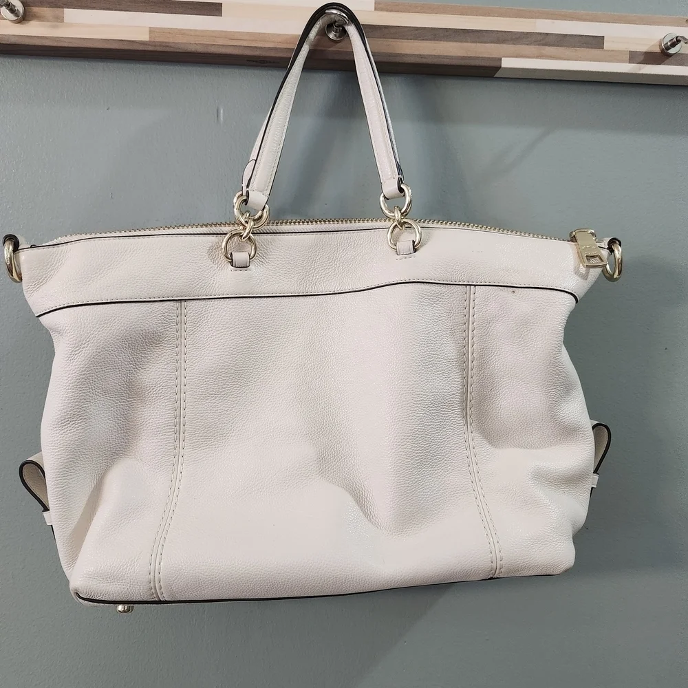 Coach Ivory Leather Tote with Gold Accents